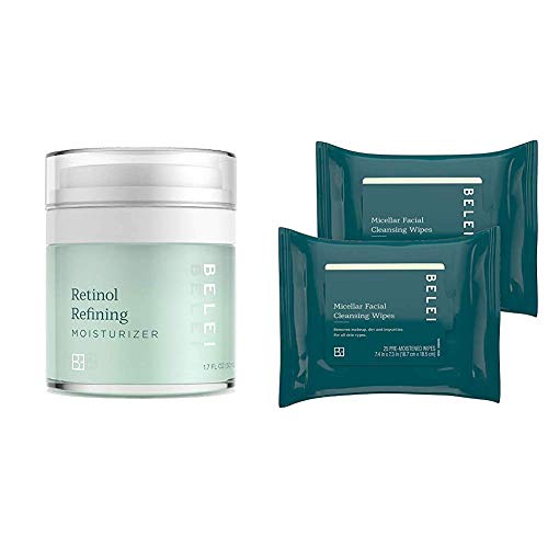 Belei Belei Retinol Vitamin A Refining Moisturizer Fragrance Free Paraben Free 1 7 Fluid Ounce 50 Ml Oil Free Micellar Facial Cleansing Wipes Fragrance Free Alcohol Free 25 Count Pack Of 2 From