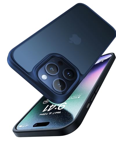 TORRAS Shockproof for iPhone 15 Pro Case, 12FT Military Grade Drop Tested, Anti-Fingerprint Anti-Scratch Translucent Matte Back with Silicone Slim Protective Phone Case Guardian 2023, Blue Titanium