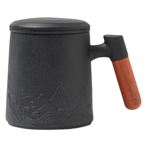 Amosfun Tasse À Thé Chinoise Avec Infuseur Et Couvercle Ensemble De Tasses À Café En Céramique Noire Tasse À Thé Avec Séparateur Deau 400 Ml