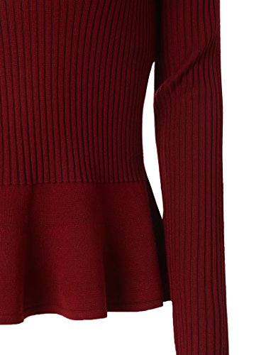 Mooncolour Women's Long Sleeve Knitted Fitted Peplum Tunic Top Wine Red #TOP3