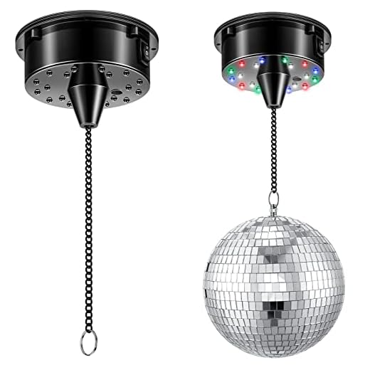 6RPM Rotating Mirror Ball Electric Motor with Lights 4 Colors for 6 8 12 Inch Disco Mirror Ball (Not Included) 2 Mode for Christmas Party DJs Bands Pubs Weddings Banquets Night Clubs (Battery Style)