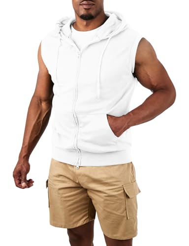 Image of Ohoo Mens Slim Fit Sleeveless Lightweight Zip Up Hooded Sweatshirt Vest Hoodie
