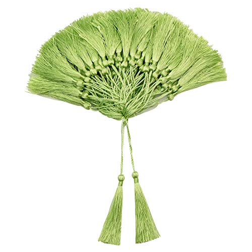 Image of VAPKER 100 Pieces Light Green Color 13cm /5-Inch Silky Handmade Soft Tassels Floss Bookmark Tassels with 2-Inch Cord Loop for Jewelry Making, DIY Projects, Bookmarks