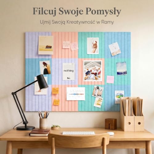 Lifewit 90 x 60 cm filcowa tablica do przypinania, samoprzylepna, 12 sztuk, korkowa alternatywa, dekoracyjna tablica do przypinania, 50 sztuk pinów do przypinania, do biura, kuchni, pokoju dziecięcego