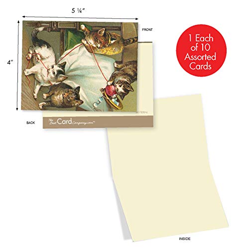The Best Card Company - 10 Adorable Blank Cat Cards (4 X 5.12 Inch) - Cute Pet Kittens, Assorted Bulk Notecard Set - Cutey Cats M1732Bn #TOP1