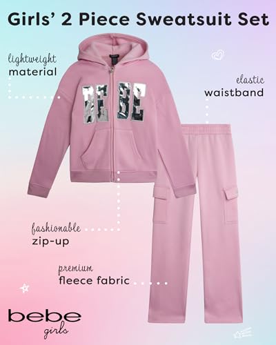 bebe Girls' Sweatsuit Set - 2 Piece Soft Fleece Full Zip Up Hoodie and Cargo Pants Set for Girls (7-12)2