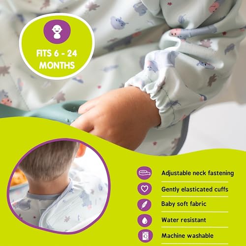 Tidy Tot Cover & Catch Weaning Bib with Sleeves. Attaches to Highchairs with Suction for Mess Proof Baby Feeding. Waterproof Long Sleeved Bibs. Coverall BLW Bibs - Image 4