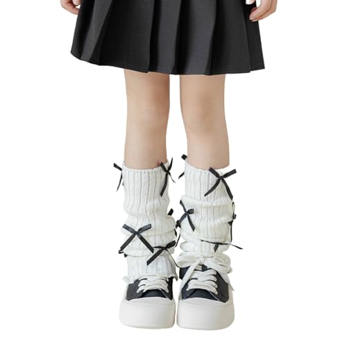 Girls Cute Bowknot Knitted Leg Warmers Japanese Style Dance Socks Winter School Boot Accessories for 5-16 Years