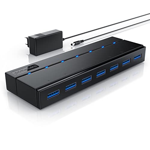 CSL - USB Hub 3.2 Gen1 mit Netzteil aktiv - aktiver 7 Port Verteiler - inkl. 1x 12V 3A DC-Hohlsteckernetzteil - für PC Notebook Laptop PS4 Tablet MacBook - Super Speed bis zu 5 Gbit s