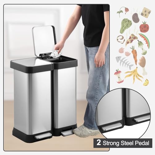 Caneca de basura rectangular acero inoxidable 60L doble compartimento miniatura 6