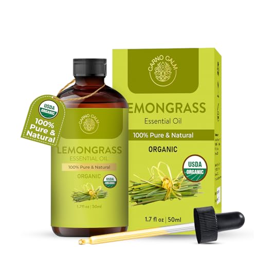Carno Calm Lemongrass Essential Oil | 100% Pure and Natural Therapeutic Grade Lemon Grass Oil | for Aromatherapy Skin & Hair Home Diffusers Soap & Candle Making | 1.7 fl. Oz