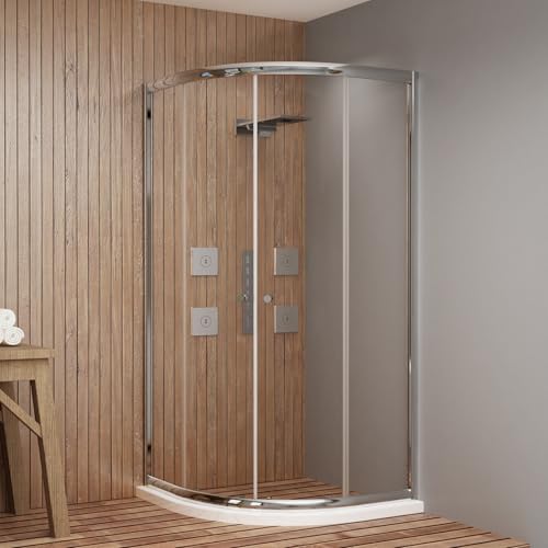 Image of Hindware Italian Collection Quadra Corner Shower Enclosure | Half Round | 6mm Saint-Gobain Glass | Bend Sliding Doors | Chrome Brass Fittings | Aqua Clean Coating | 1000x1000x1950mm | 5-Year Warranty