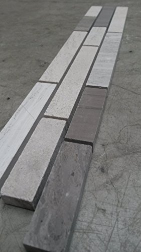 mosaico cenefa 5 x 30 cm Piedra Natural azulejos yawood gris crema Mix baño ducha c50-b031