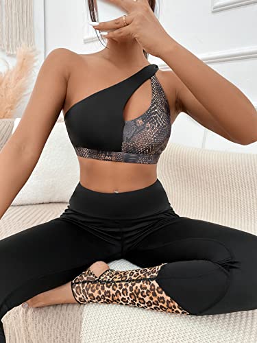 Makemechic Women's One Shoulder Sports Bra Medium Support Cut Out Workout Yoga Bra Multicolor S #TOP3