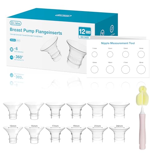Dr.isla Breast Pump Flange Insert - 3 in 1 Flange Sizing Kit 13/15/17/19/21/24mm 12 pcs for Dr.isla & Other 24mm Most Pumps, Nipple Card, Cleaning Brush, Breastfeeding Essential Pumping Kit for Mom