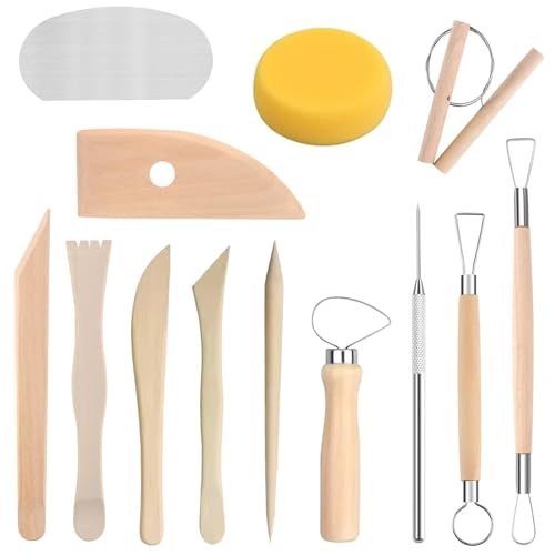 Longivia® 13 Strumenti per Modellare Argilla Professionali in Legno di Faggio, Sculpture Tools Set, Attrezzi per Modellazione di Das e Ceramica, Stecche di Legno e Mirette per Argilla – Kit Utensili