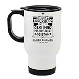CNA Travel Mug gifts - Gift for Certified Nursing Assistant. White Metal Coffee Cup 14 oz. Funny mugs.