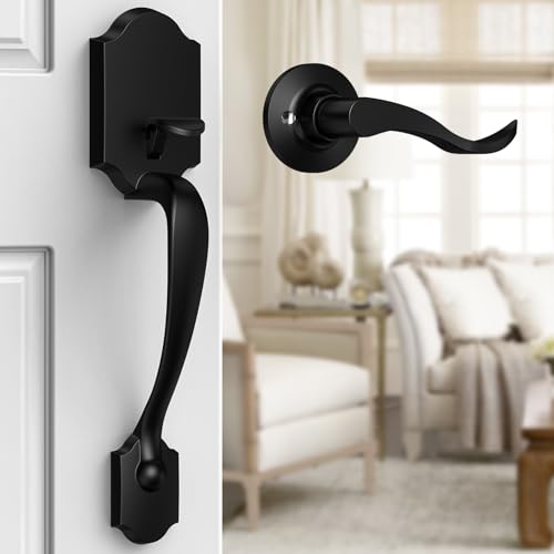 Image of Brightify Black Front Door Handle No Lock, Classic Exterior Door Handle, Entry Door Handle Reversible for Left & Right Hand Doors