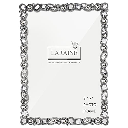 Laraine 5X7 Picture Photo Frame Rhinestones Pearl Metal High Definition Glass Display Pictures For Tabletop Crystal Home Decorative Holiday Gift (Silver) #TOP1