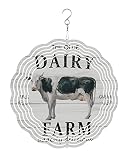 Farmhouse Cow Wind Spinner Indoor/Outdoor Garden Decor, Country Farm Animal on Wood 3D Stainless Ste