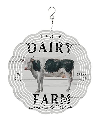 Farmhouse Cow Wind Spinner Indoor/Outdoor Garden Decor, Country Farm Animal On Wood 3D Stainless Steel Hanging Wind Sculpture, Crafts Ornaments Kinetic Yard Art 9.8'' #TOP10