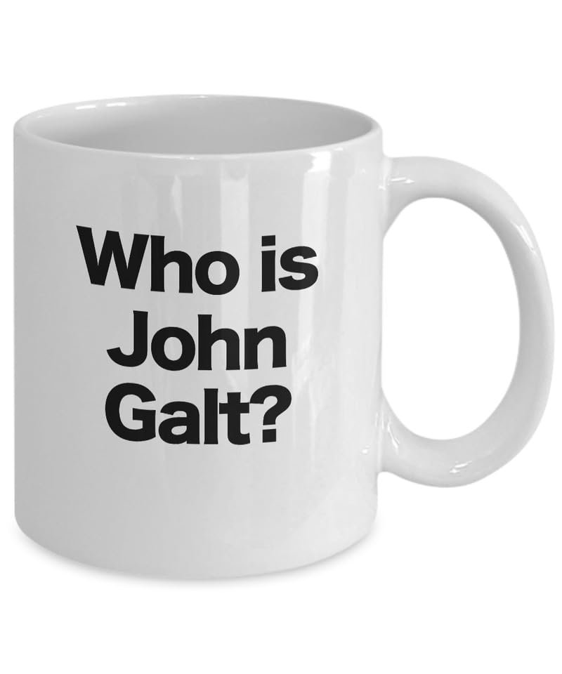 GIVEMEFIVER Ayn Rand Mug Who is John Galt? Objectivism Philosophy Gift White & Black Set Printed Coffee and Tea Ceramic Mug- 320 ML Ceramic Coffee Mug 2847