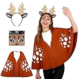 ADDLIVE Disfraz Reno, Disfraz Reno Adulto con Disfr-az Re-no Mujer, Tocado de Reno y Tatuajes Faciales para Carnaval, Fiesta Temática, Halloween, Navidad, Cosplay