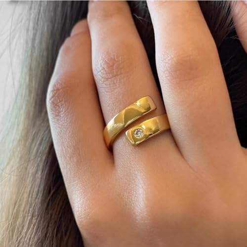Anel Regulável Feminino com Pedra Modelo Duplo Coleção Shiny Banhado A Ouro 18k