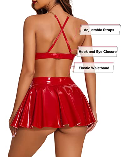 Avidlove Lingerie Set For Women Sexy Cosplay Lingerie Leather Bunny Costume Latex 4Pack Chain Cut-Out Halloween Outfit(Red,M) #TOP5