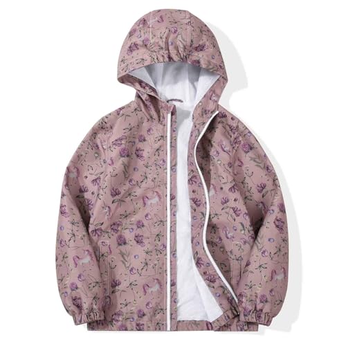 Image of SUNDAY ROSE Girls Windbreaker Jackets Lightweight Water Resistant Coat Outwear with Hooded for Kids