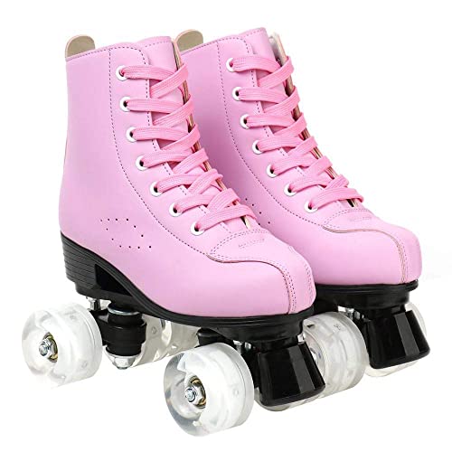 Women's Roller Skates, Leather Roller Skates High-Top Roller Skates Four-Wheel Shiny Roller Skates For Kids And Adults #TOP3