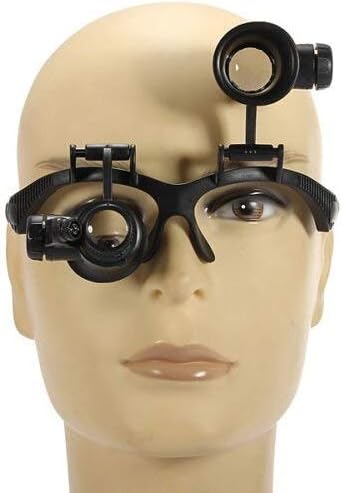 Iktu 10X 15X 20X 25X Double Eye Glasses Loupe Head Wearing Magnifying Glasses Headset Illuminated Magnifying Glasses Tool Set with LED Light for Watch Repair Jewelery