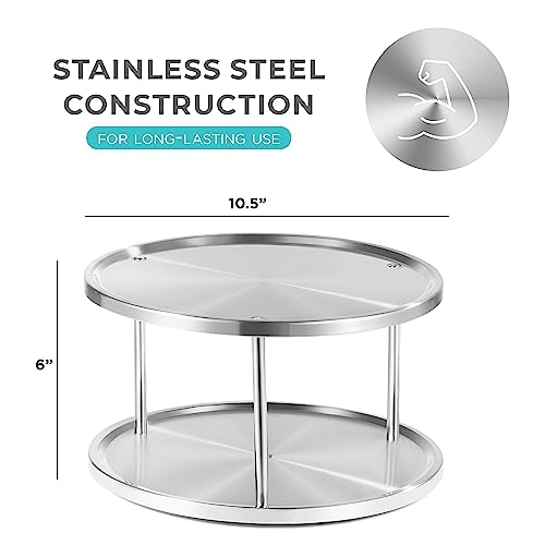 2 Tier Lazy Susan Organizer - 360-Degree Stainless Steel Turntable Cabinet Organizer Storage for Kitchen, Pantry, Bathroom - Rotating Spice Rack Organizer with 2 Round Trays For Food, Seasoning Sagler - Thumbnail 2