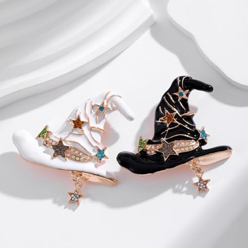 Image of Rhinestone Witch Hat Brooch Pin for Women AB Crystal Colorful Star Witchcraft Brooches Lapel Pins Bag Suit Dress Accessories Unisex Cap Fashion Christmas Halloween Jewelry
