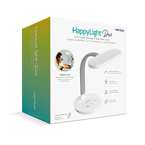 Verilux HappyLight Duo - 2-in-1 Light Therapy & Task Desk Lamp - UV-Free Full Spectrum LED, 10,000 LUX, Adjustable Brightness and Color, Flexible Gooseneck, and Integrated USB Charging Port by Verilux - Image 7