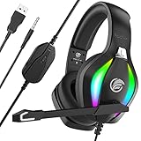 Fachixy Cascos Gaming para Xbox One PS4 PS5 PC Laptop Nintendo Switch, Auriculares Gaming Estéreo Sonido, Cascos con Microfono con Luz RGB, Cascos PS4 con 3,5mm Jack con Cancelación de Ruido (Negro)