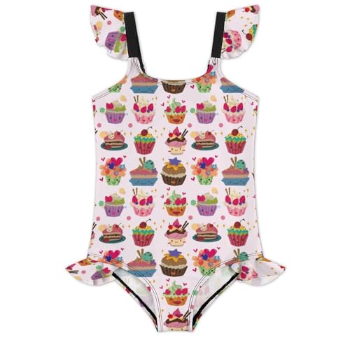Image of Girls One Piece Swimsuit Macaroni Cheese Pasta Food Ruffles Swimwear Bathing Suits 3-12 Years