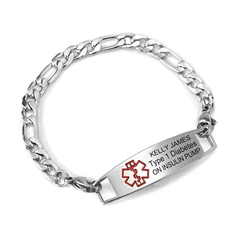 BBX JEWELRY Personalized Medical Alert Bracelets Figaro Chain Waterproof Emergency ID Bracelets for Men Women Cover