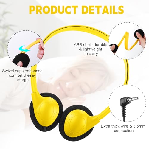 Image of Konohan 30 Pack Headphones Bulk Headphone for School Classroom Student Wired Headphones Adjustable with 3.5 mm Jack for Adults (Yellow)