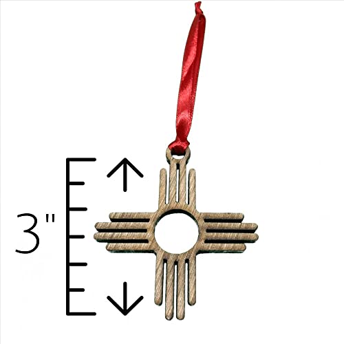 Tftwood Zia, New Mexico Christmas Tree Holiday Hand-Crafted Ornament, Wine-Charm, Hanging Decoration, Strong Layered Poplar Wood 3-Inches Tall With Red Satin Ribbon, Made In America/Usa #TOP5