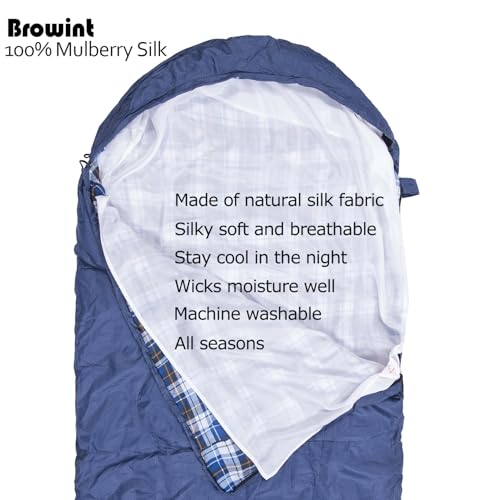 Image of Browint Silk Sleeping Bag Liner, Silk Sleep Sheet, Sack, Extra Wide 87 inchx43 inch, Lightweight Travel and Camping Sheet for Hotel, More Colors for Option, Reinforced Gussets, Pillow Pocket