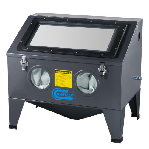 Image of SwitZer 190L Benchtop Abrasive Blast Cabinet with LED Internal Light & Hydraulic Lift Lid, Enclosed Sandblasting Cabinet for Rust Removal, Paint Stripping, Parts Cleaning