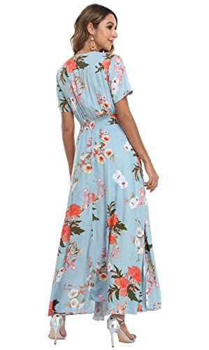 Image of VintageClothing Women's Floral Maxi Dresses Boho Button Up Split Summer Casual Long Dress Beach Party Dress