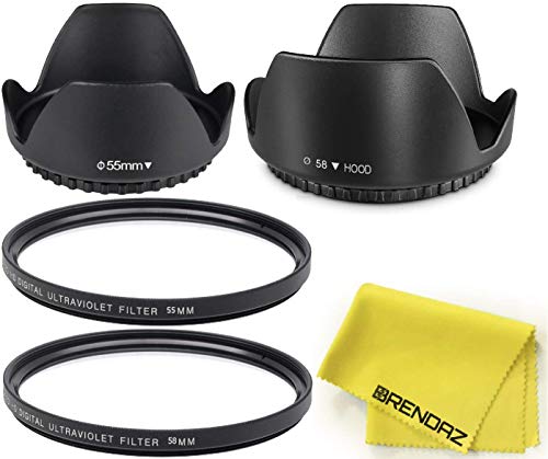 55mm and 58mm Tulip Lens Hood and UV Protective Filter Set for Nikon D3500, D5600, D3400 DSLR Camera with Nikon 18-55mm f/3.5-5.6G VR AF-P DX and Nikon 70-300mm f/4.5-6.3G ED
