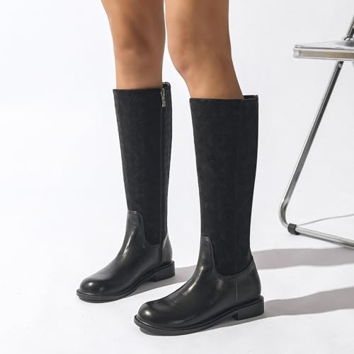 Women's Knee-High Square Toe Chunky Heel Boots: Comfortable Low Block Heel, Casual Fashion Long Boots for Wide Calf4