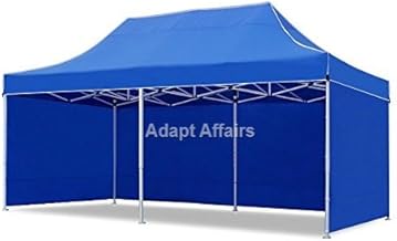 Invezo 10 x 20 feet Canopy Tent (35 kgs, Blue) with 3 Side Cover Water Proof Tent - 2 Minute Easy Installation Gazebo Tent