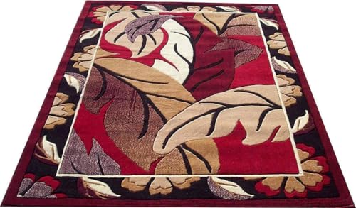 Image of Soft Thick Geometric Acrylic Washable Anti Skid Carpet. for Living Room Bedroom. Hall Size 6 x 8 feet (150X210 Cm) RED D38