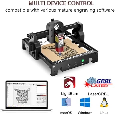 ACMER 6W Laser Cutter Engraver, Class 4 (6000mW), 5.1"x5.1", Wood, Glass, Leather, Pre-Assembled, Beginner Friendly