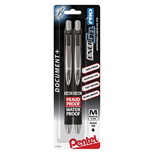 Pentel EnerGel PRO Permanent Gel Pen, (0.7mm), Medium Line, Archival and Water-Proof, Black Ink, Pack of 2 (BLP77BP2A)