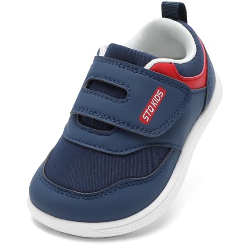Toddler Wide Toe Box Barefoot Shoes Boys Kids Zero Drop Minimalist Sneakers Baby First Walking Shoe Grounded Footwear Navy White Toddler 6